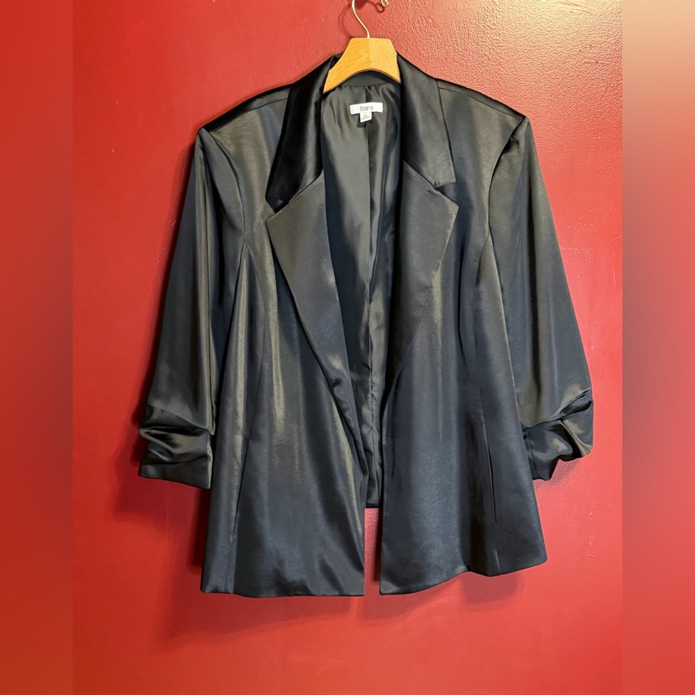 bar lll Satin Blazer Size 3X Black Open Front Plus‎ Size Jacket Chic Tailored